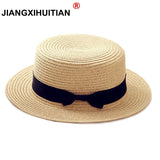 Women Flat brim Bowknot Straw cap girls Sun Hat