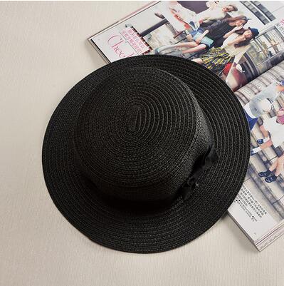 Women Flat brim Bowknot Straw cap girls Sun Hat