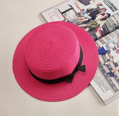 Women Flat brim Bowknot Straw cap girls Sun Hat